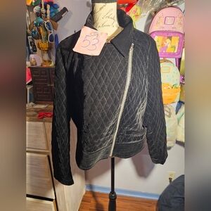 Bagatelle Black Biker Jacket Velour Plus Size 1x quilted